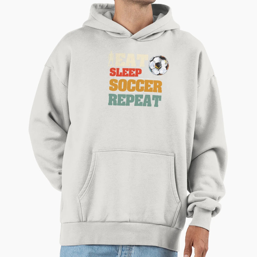 Eat Sleep Soccer Repeat Soccer Player Hoodie - Minimalist Print for Adults - T-Shirt, Sweatshirt, Hoodie