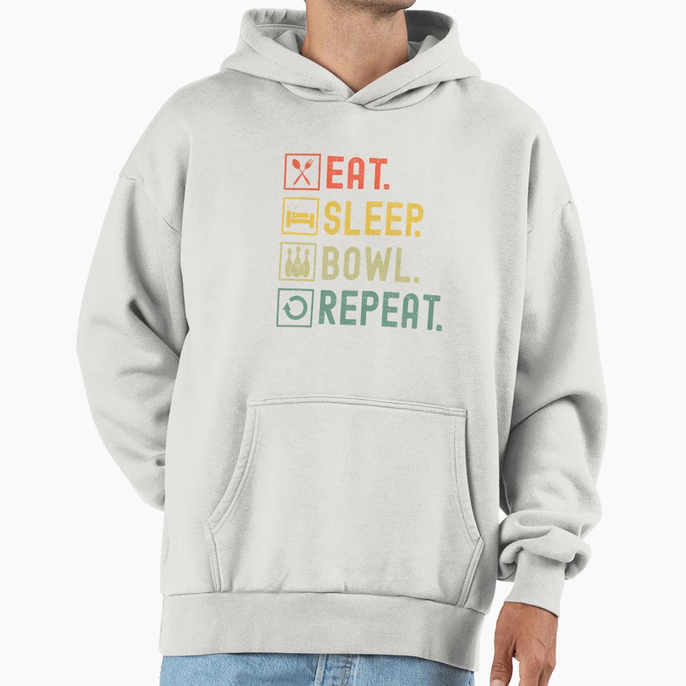 Eat Sleep Bowl Repeat Funny Bowling Hoodie - Minimalist Print for Adults - T-Shirt, Sweatshirt, Hoodie
