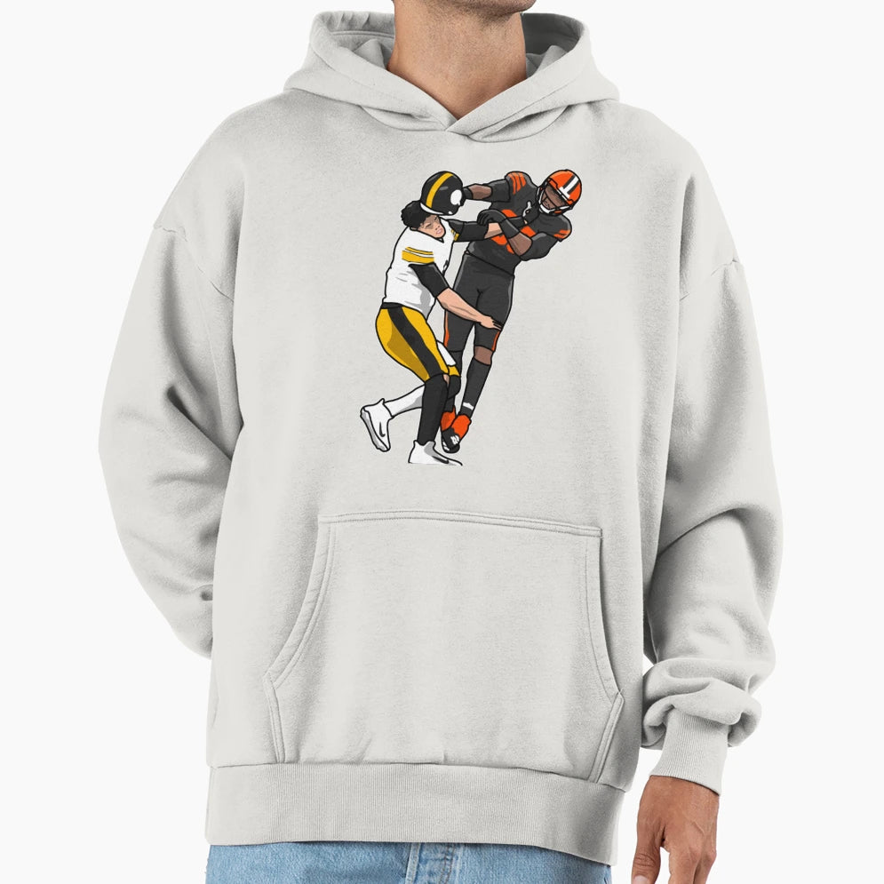 Football Helmet Fight Moment Hoodie - Unique Graphic for Adults - T-Shirt, Sweatshirt, Hoodie
