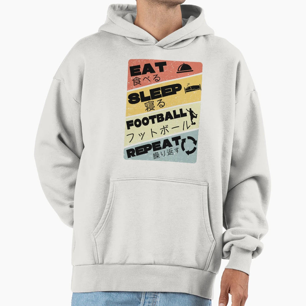 Eat Sleep Football Repeat Japanese Hoodie - Aesthetic Graphic Unisex - T-Shirt, Sweatshirt, Hoodie