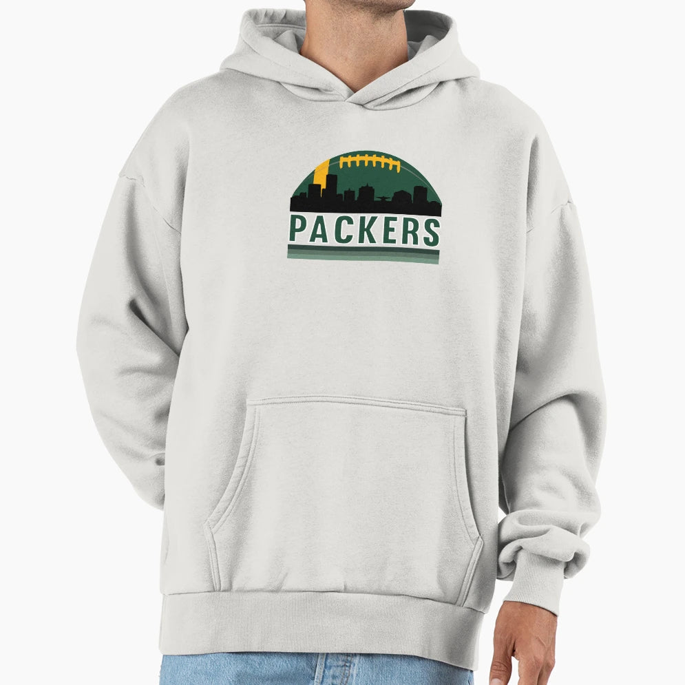 Packers Football Skyline Hoodie - Unique Graphic for Adults - T-Shirt, Sweatshirt, Hoodie