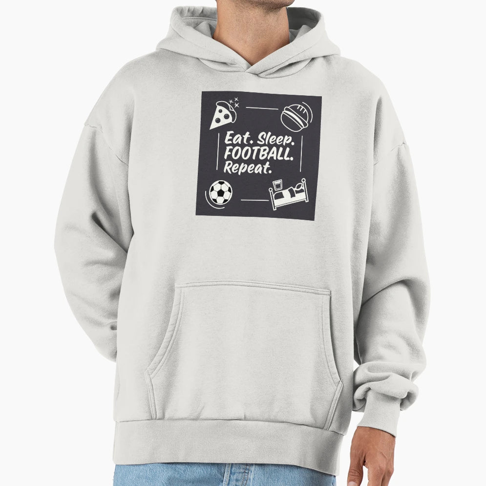 Eat Sleep Football Repeat Minimal Hoodie - Aesthetic Graphic for Adults - T-Shirt, Sweatshirt, Hoodie