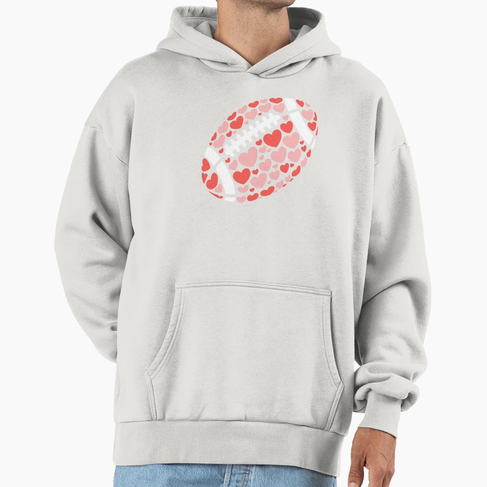 Heart Patterned Football Hoodie - Casual Everyday Wear for Adults - T-Shirt, Sweatshirt, Hoodie