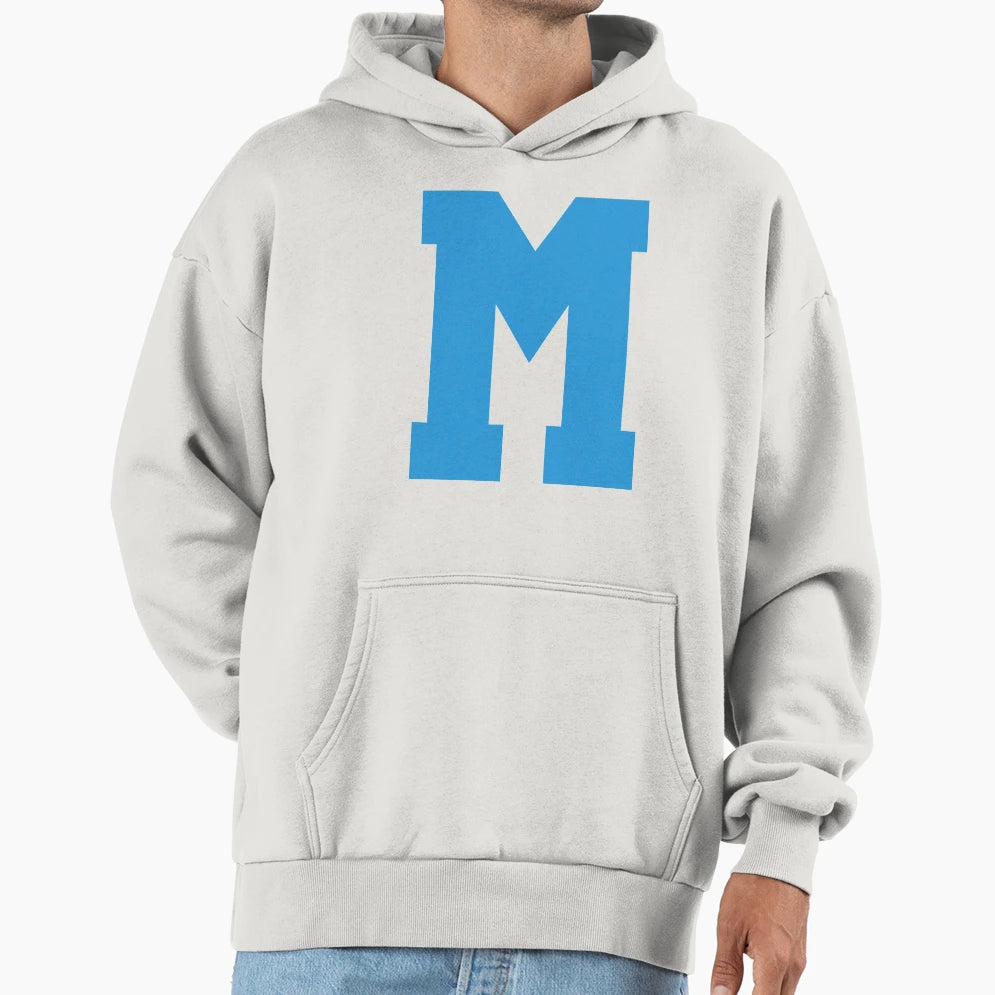 Alphabet Blue M Sports Letter M Hoodie - Unique Graphic for Adults - T-Shirt, Sweatshirt, Hoodie
