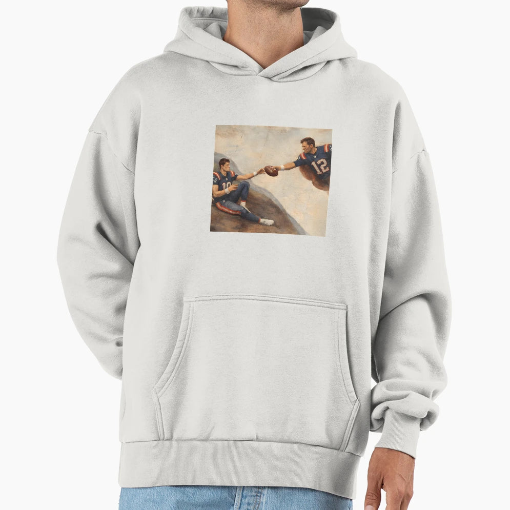 New England Football TB And Drake Maye Hoodie - Novelty Apparel for Adults - T-Shirt, Sweatshirt, Hoodie
