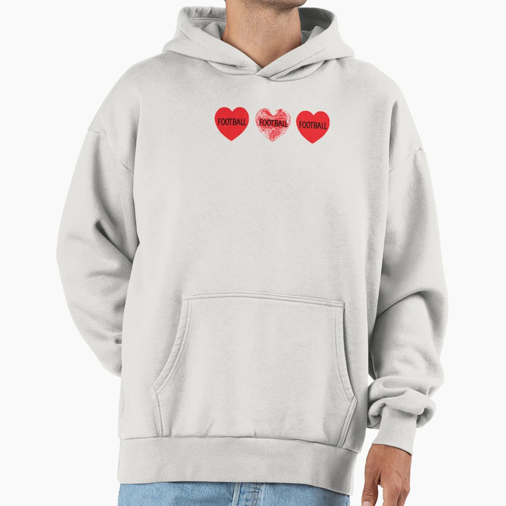 Love Football Hearts Hoodie - Streetwear Style Men Women - T-Shirt, Sweatshirt, Hoodie