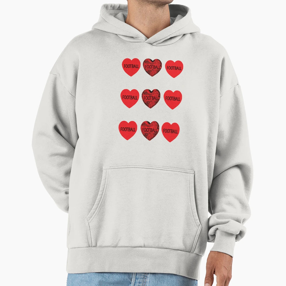 Love Football Hearts Hoodie - Minimalist Print Men Women - T-Shirt, Sweatshirt, Hoodie