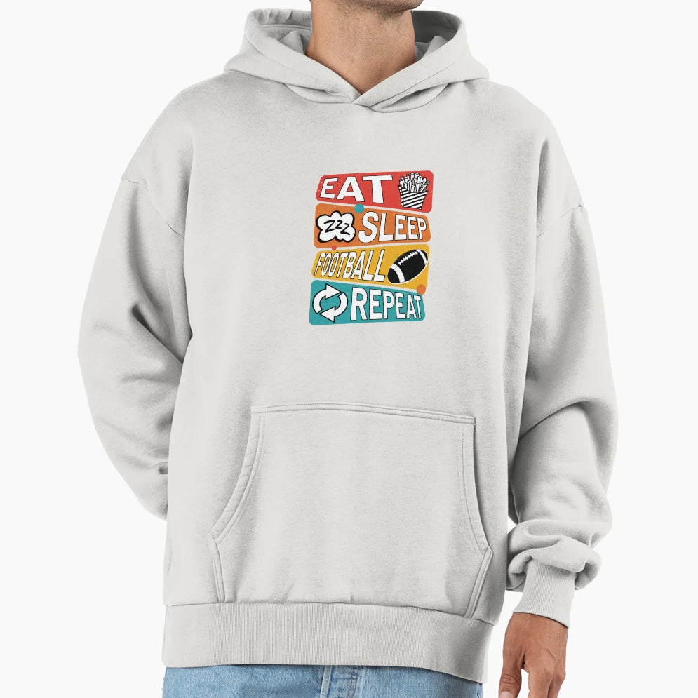 Eat Sleep Football Repeat Love Football Hoodie - Graphic Print for Adults - T-Shirt, Sweatshirt, Hoodie