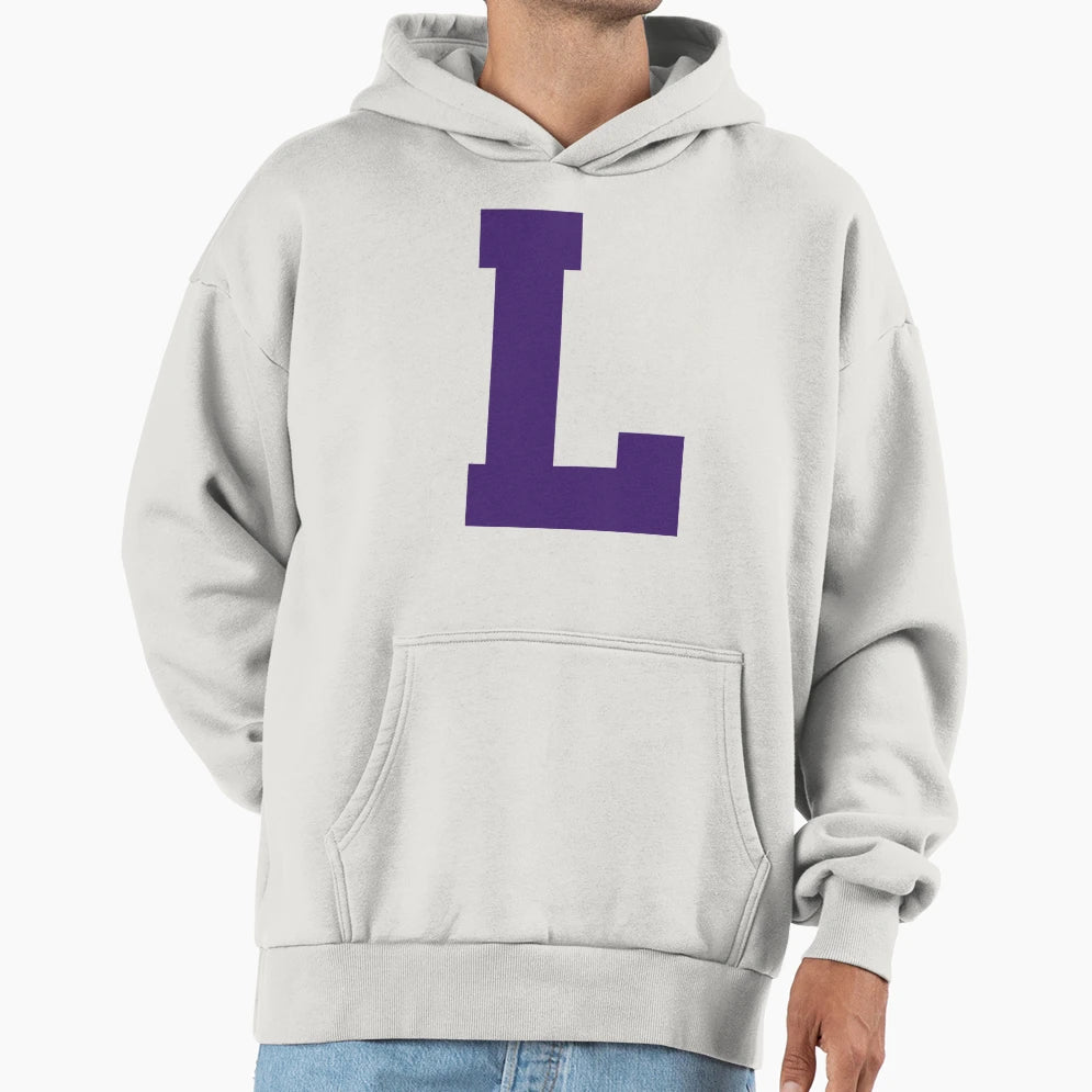 Alphabet Purple L Sports Letter L Hoodie - Minimalist Print Unisex - T-Shirt, Sweatshirt, Hoodie