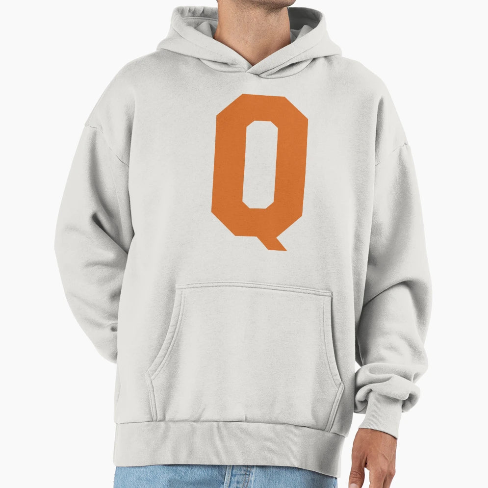 Alphabet Orange Q Sports Letter Q Hoodie - Minimalist Print for Adults - T-Shirt, Sweatshirt, Hoodie