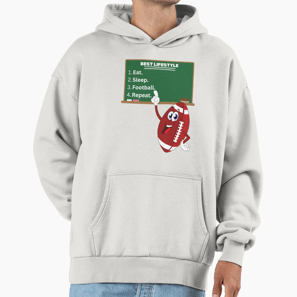 Funny Emoji Eat Sleep Football Repeat Hoodie - Trendy Graphic for Adults - T-Shirt, Sweatshirt, Hoodie