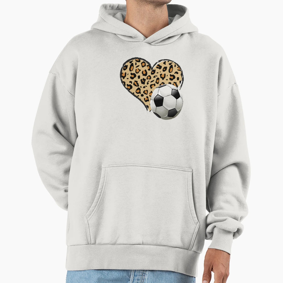 Soccer Love Leopard Heart Soccer Hoodie - Casual Everyday Wear Unisex - T-Shirt, Sweatshirt, Hoodie