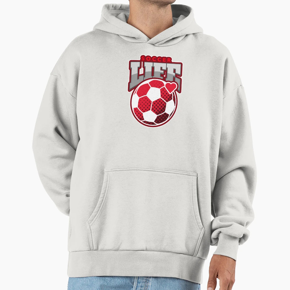 Soccer Life Red And Wt Hrt Hoodie - Streetwear Style Unisex - T-Shirt, Sweatshirt, Hoodie