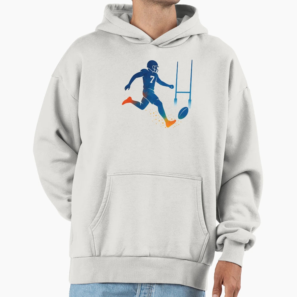 Rugby Player 7 Kicking Toward Posts Hoodie - Fun Novelty Design for Adults - T-Shirt, Sweatshirt, Hoodie