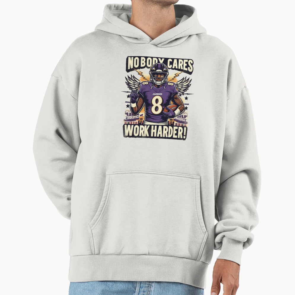 LJ Nobody Cares Work Harder Hoodie - Minimalist Print Unisex - T-Shirt, Sweatshirt, Hoodie