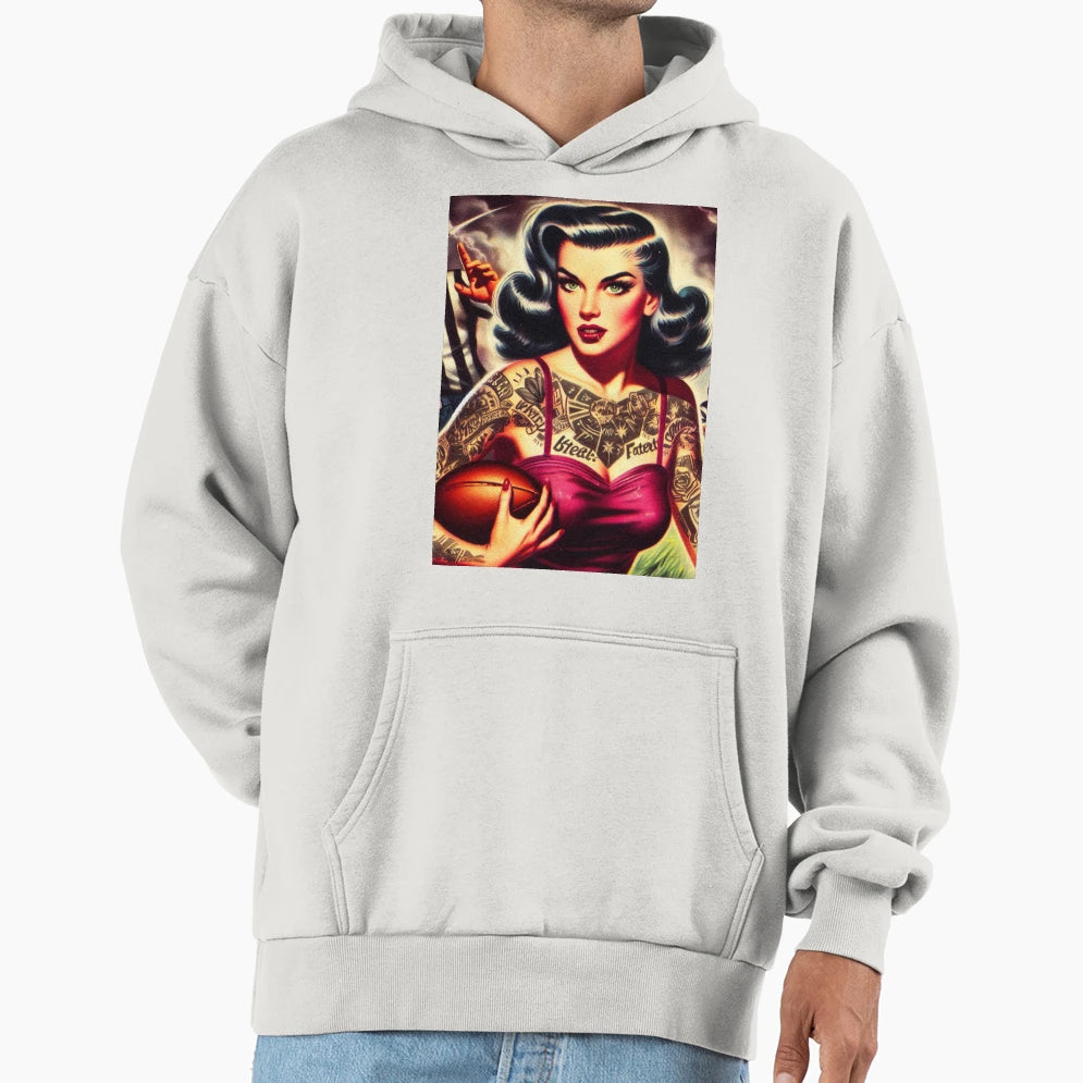 Football Pin Up Hoodie - Minimalist Print Men Women - T-Shirt, Sweatshirt, Hoodie