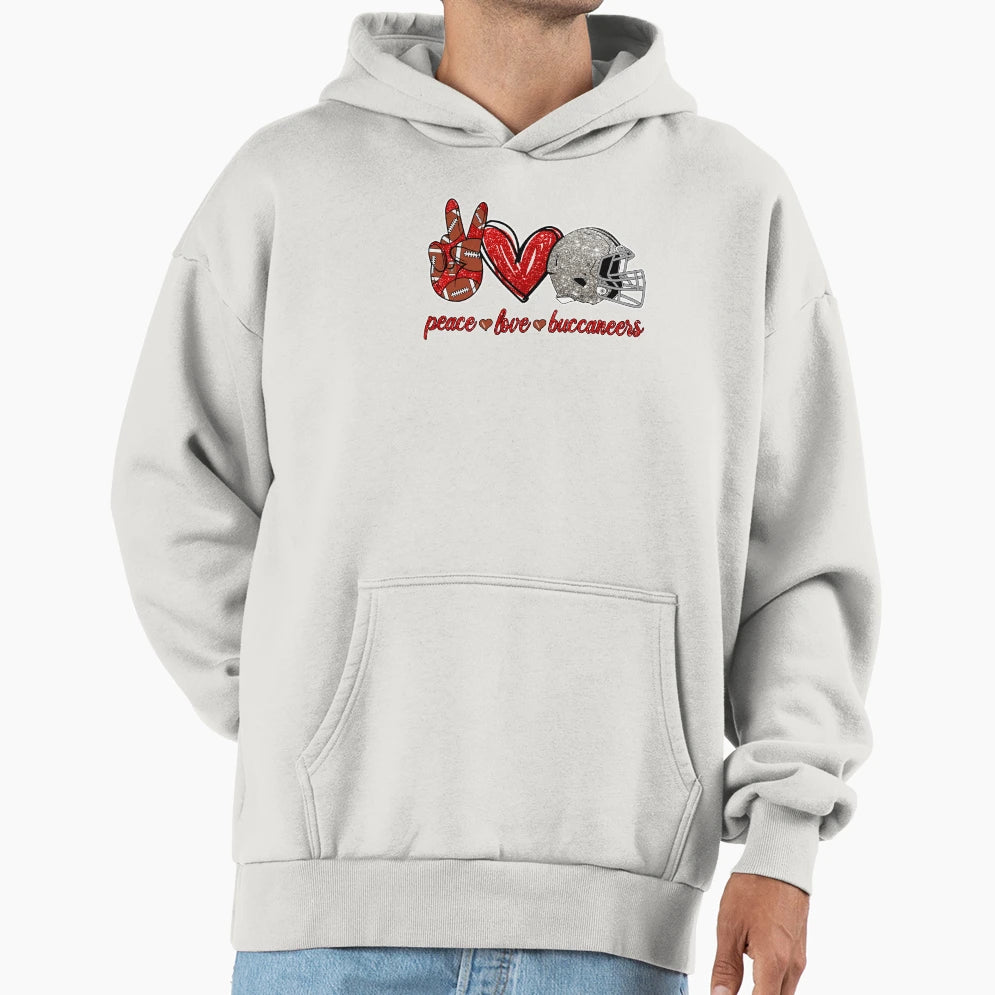 Peace Love Buccaneers Football Team Hoodie - Minimalist Print Men Women - T-Shirt, Sweatshirt, Hoodie