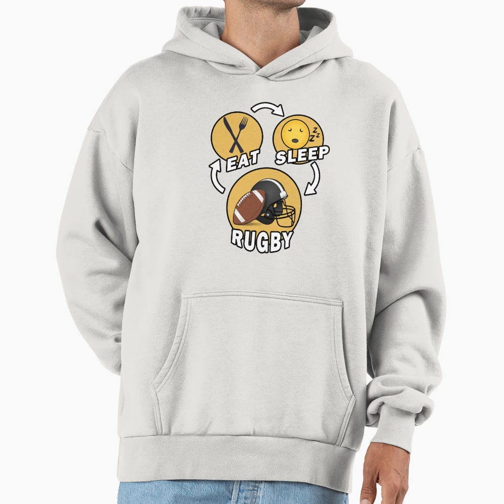 Eat Sleep Rugby Repeat Hoodie - Minimalist Print for Adults - T-Shirt, Sweatshirt, Hoodie