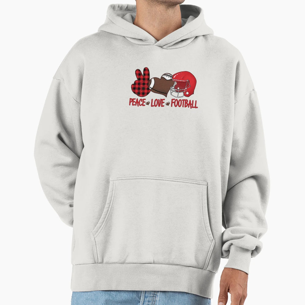 Peace Love Football Hoodie - Fun Novelty Design for Adults - T-Shirt, Sweatshirt, Hoodie