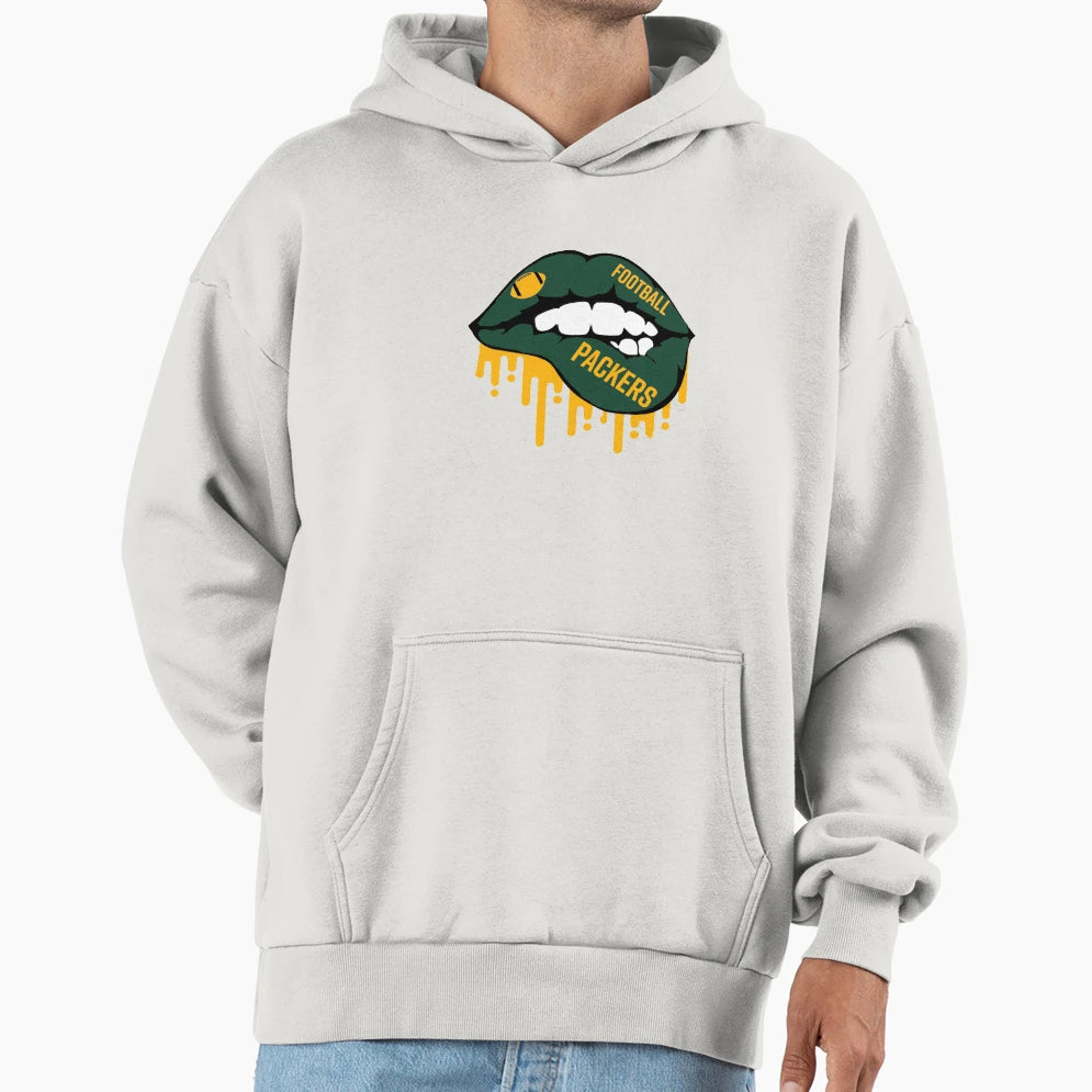 Packers Football Lips Hoodie - Custom Art Print Men Women - T-Shirt, Sweatshirt, Hoodie