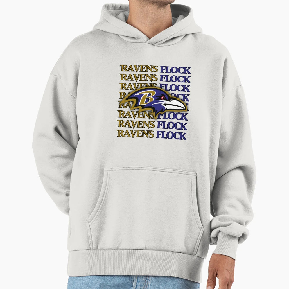 Baltimore Ravens Head Ravens Flock Hoodie - Trendy Graphic Unisex - T-Shirt, Sweatshirt, Hoodie