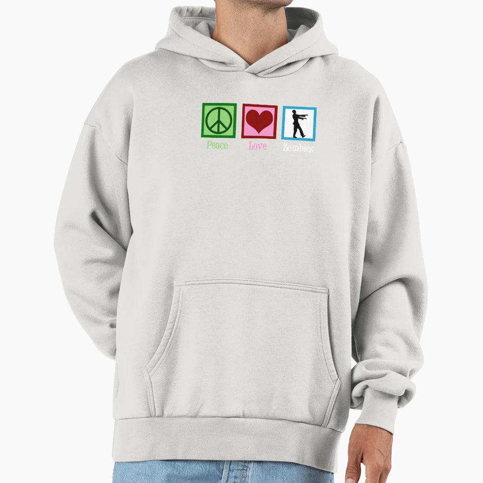Peace Love Zombies Hoodie - Novelty Apparel for Adults - T-Shirt, Sweatshirt, Hoodie