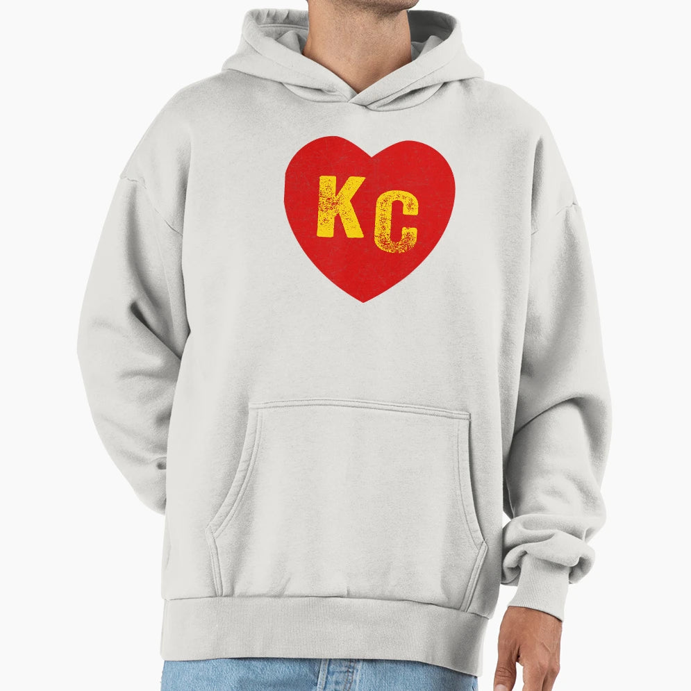 Kc Red Yellow Heart Kansas City Hoodie - Novelty Apparel for Adults - T-Shirt, Sweatshirt, Hoodie