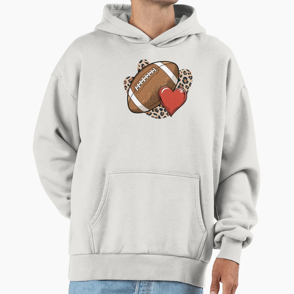 Football Heart And Leopard Hoodie - Fun Novelty Design Men Women - T-Shirt, Sweatshirt, Hoodie