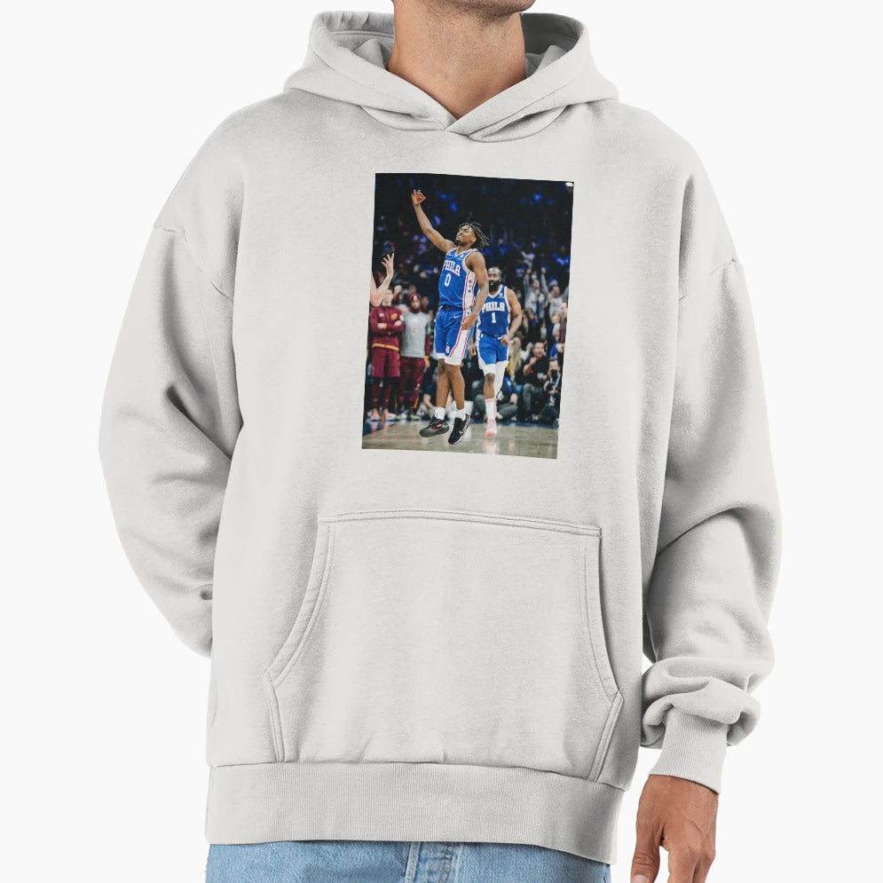 Tyrese Maxey 0 Celebrate Three Points Hoodie - Unique Graphic Men Women - T-Shirt, Sweatshirt, Hoodie
