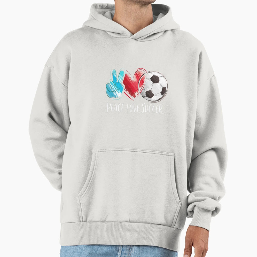 Soccer Player Soccer Fan Peace Love Hoodie - Graphic Print for Adults - T-Shirt, Sweatshirt, Hoodie