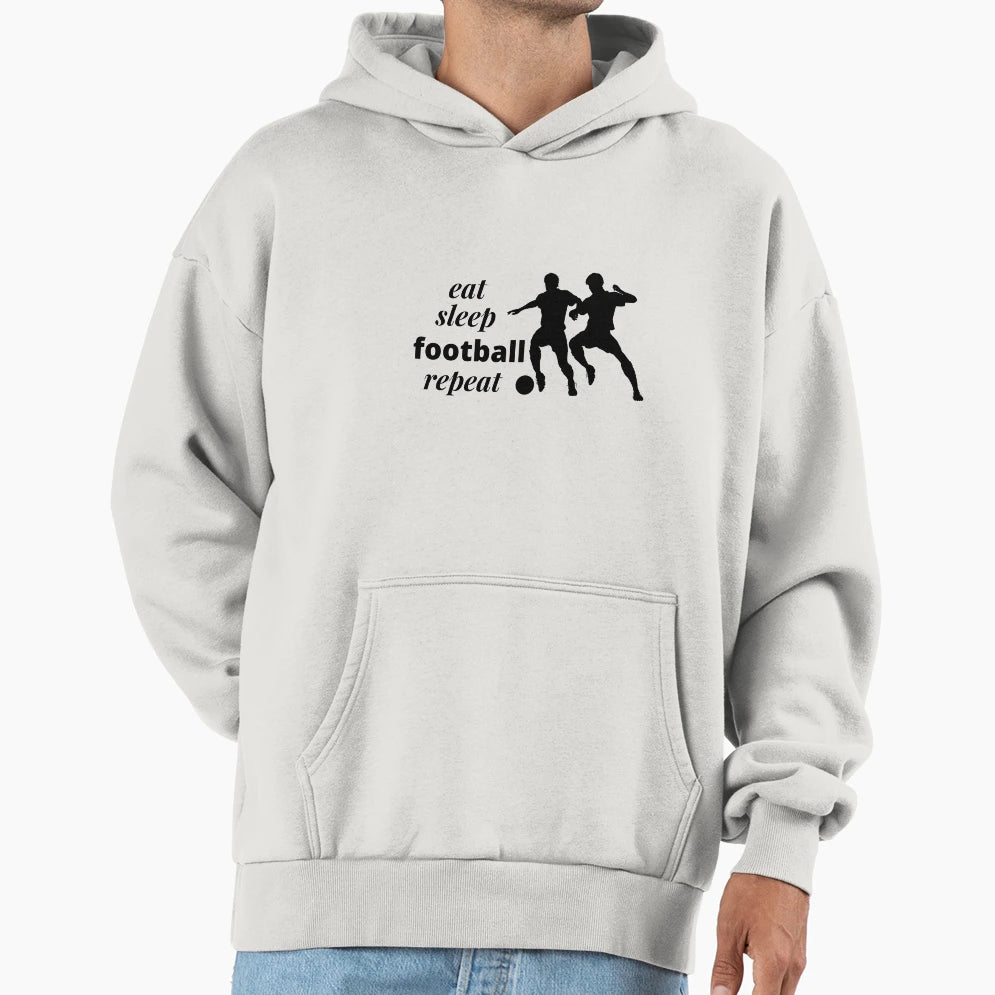 Eat Sleep Football Repeat Soccer Black Hoodie - Aesthetic Graphic Men Women - T-Shirt, Sweatshirt, Hoodie
