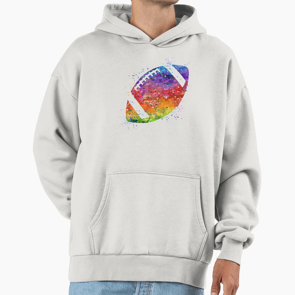 American Football Ball Colorful Watercolor Hoodie - Minimalist Print Unisex - T-Shirt, Sweatshirt, Hoodie