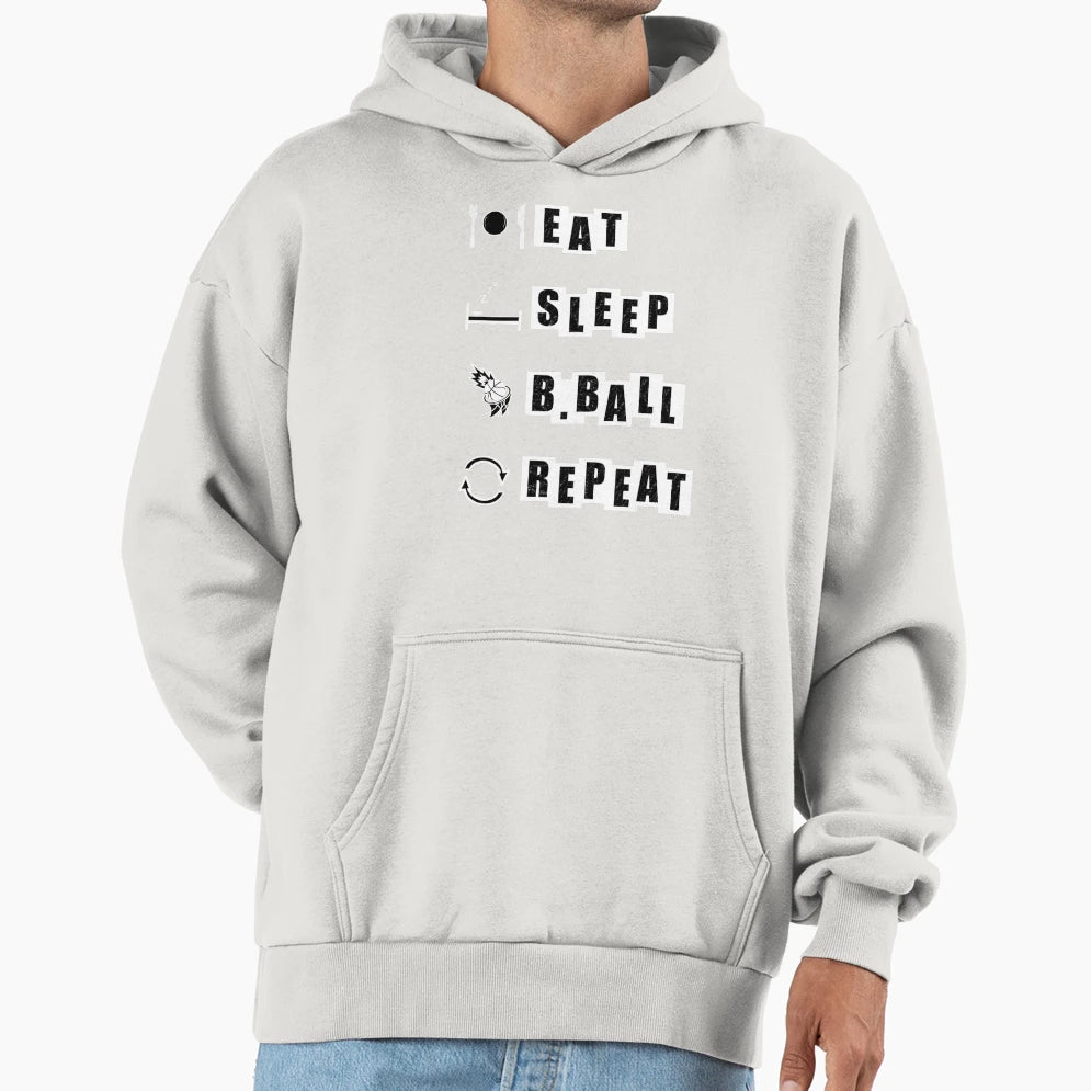 Eat Sleep B Ball Repeat Black Hoodie - Aesthetic Graphic Men Women - T-Shirt, Sweatshirt, Hoodie