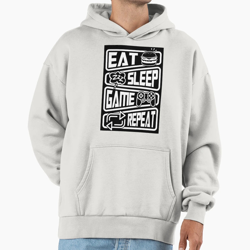 Eat Sleep Game Repeat Hoodie - Unique Graphic Unisex - T-Shirt, Sweatshirt, Hoodie