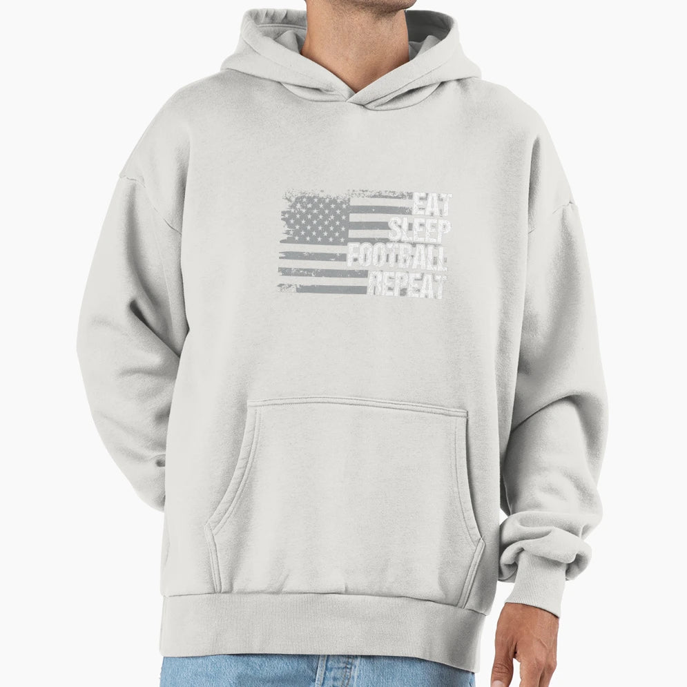 Eat Sleep Football Repeat Us Flag Hoodie - Graphic Print Unisex - T-Shirt, Sweatshirt, Hoodie