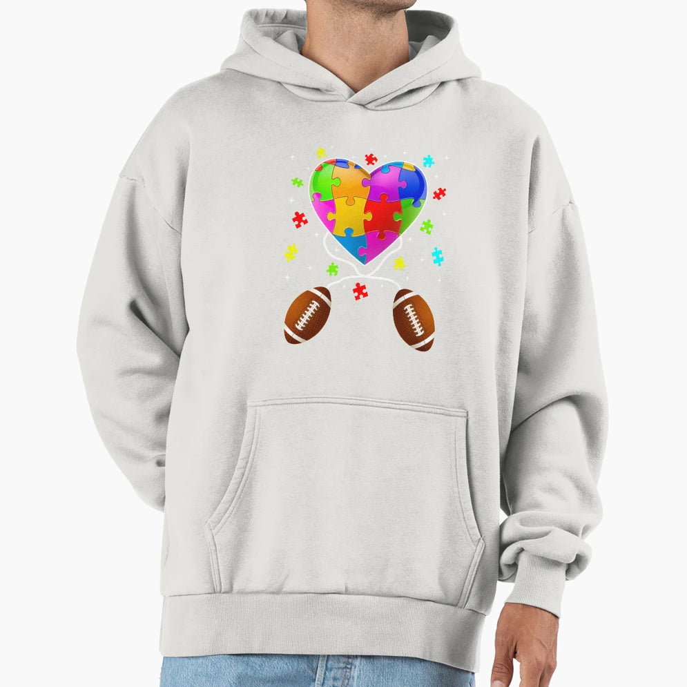 Amazing Football Heart Autism Hoodie - Aesthetic Graphic Men Women - T-Shirt, Sweatshirt, Hoodie