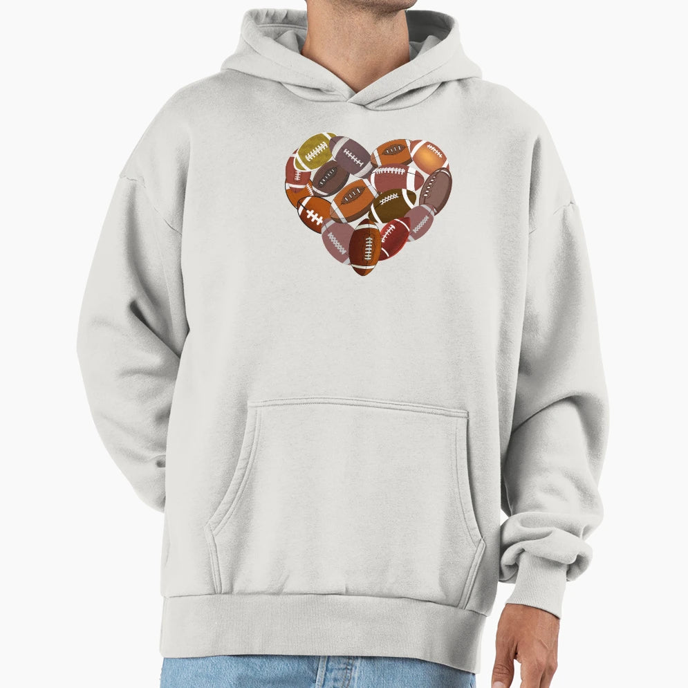 Heart Filled Rugby Balls Hoodie - Trendy Graphic for Adults - T-Shirt, Sweatshirt, Hoodie
