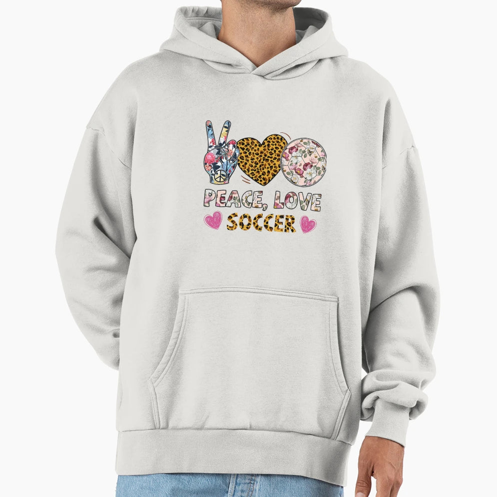 Peace Love Soccer Leopard Lover Hoodie - Fun Novelty Design for Adults - T-Shirt, Sweatshirt, Hoodie