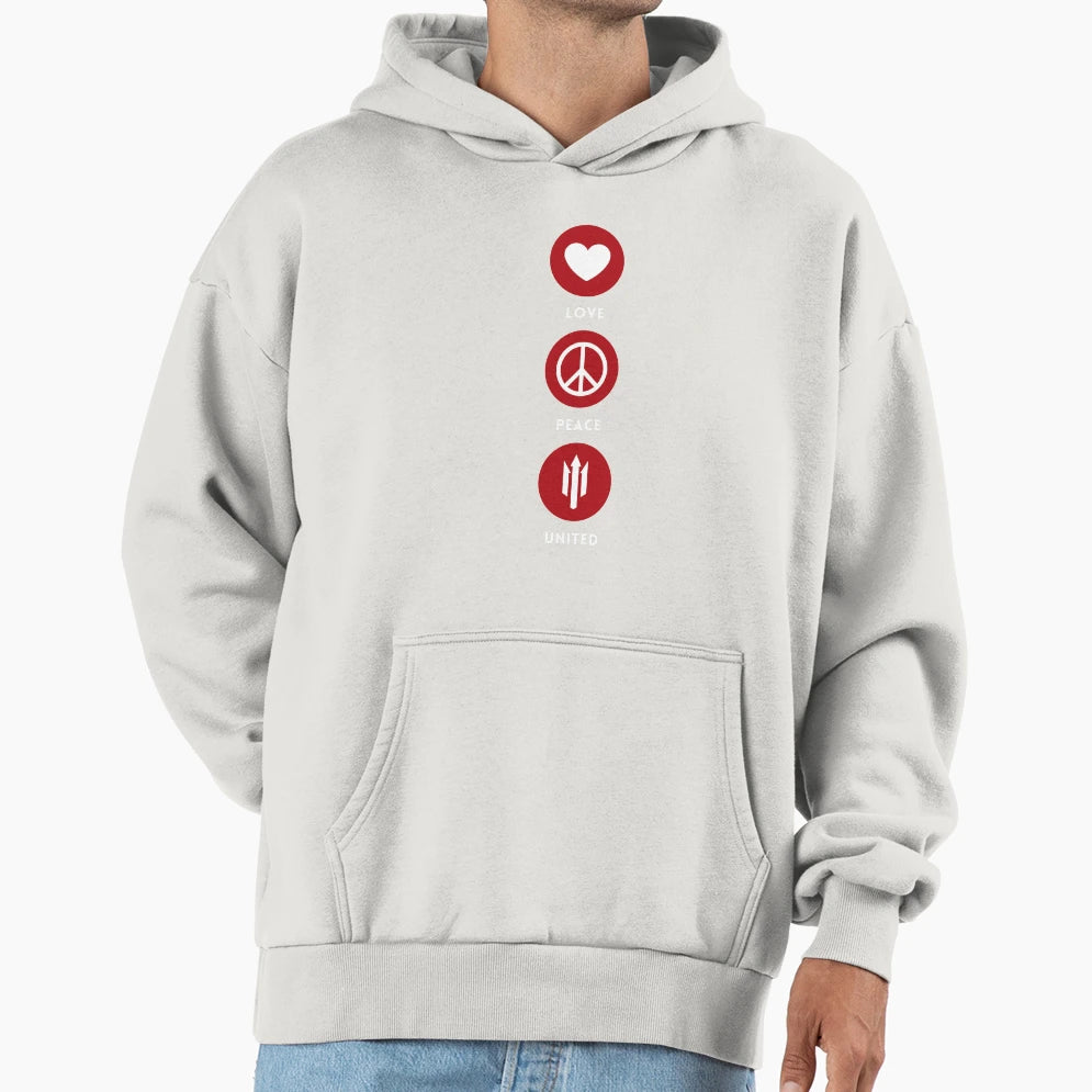 Love Peace United Vertical Red Hoodie - Casual Everyday Wear for Adults - T-Shirt, Sweatshirt, Hoodie