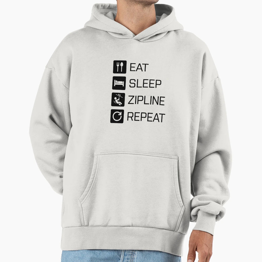 Eat Sleep Zipline Repeat Black Hoodie - Minimalist Print Men Women - T-Shirt, Sweatshirt, Hoodie