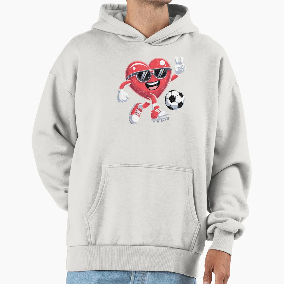 Valentines Day Heart Playing Soccer Hoodie - Novelty Apparel Men Women - T-Shirt, Sweatshirt, Hoodie