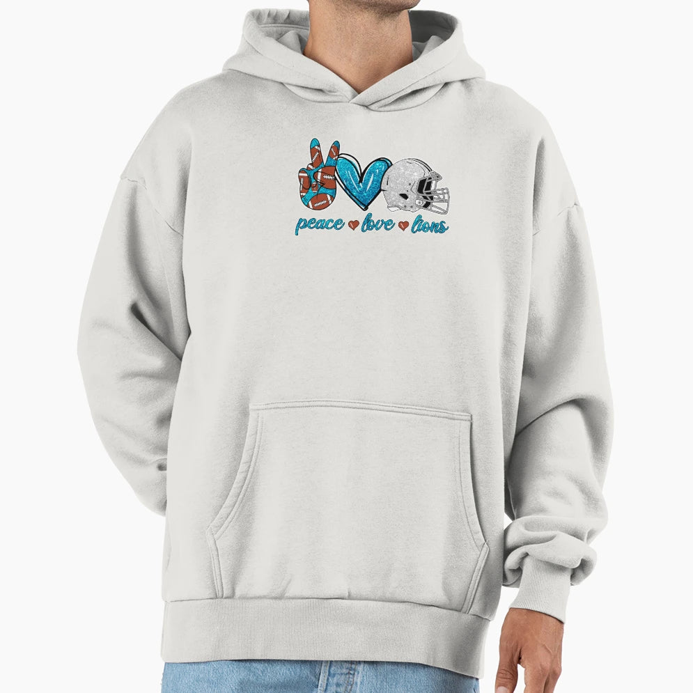 Peace Love Lions Football Team Hoodie - Minimalist Print Unisex - T-Shirt, Sweatshirt, Hoodie