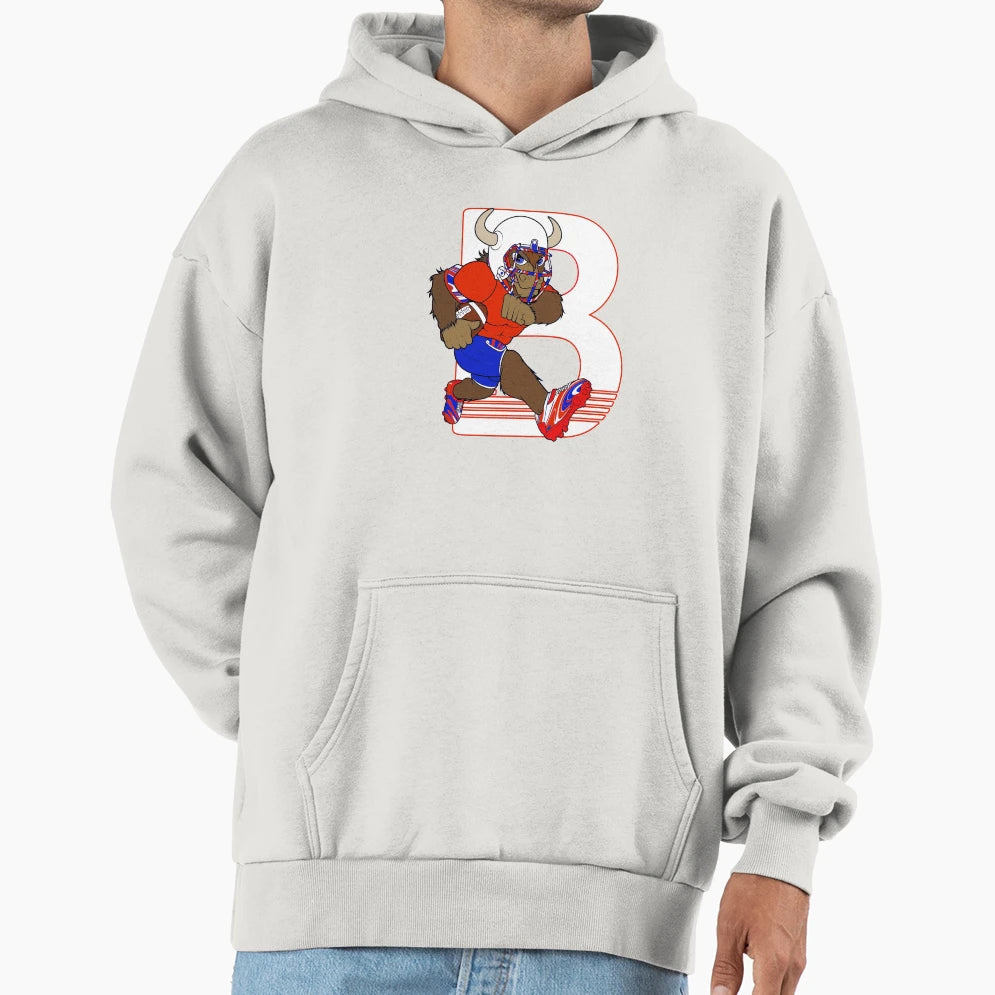 Cartoon Buffalo Football Hoodie - Casual Everyday Wear for Adults - T-Shirt, Sweatshirt, Hoodie
