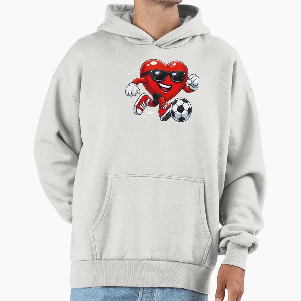 Valentines Day Heart Playing Soccer Hoodie - Trendy Graphic Unisex - T-Shirt, Sweatshirt, Hoodie