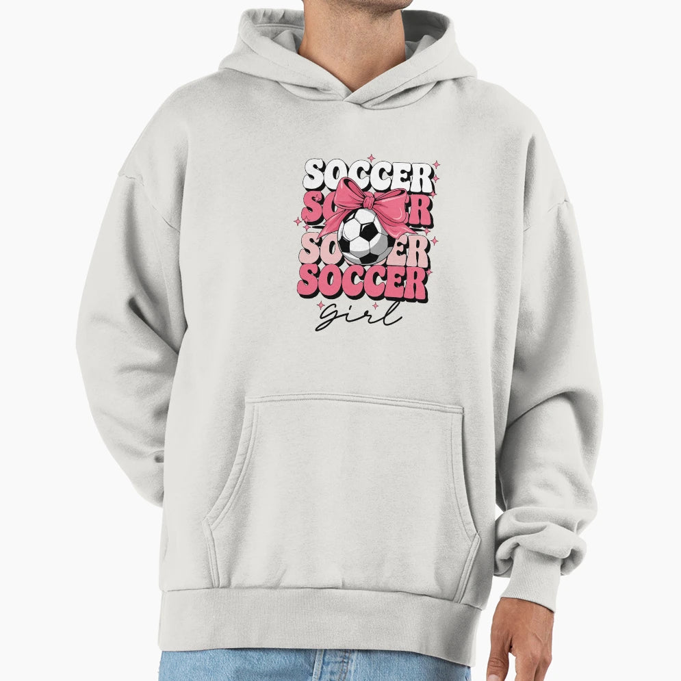 Groovy Soccer Coquette Bow Soccer Hoodie - Custom Art Print for Adults - T-Shirt, Sweatshirt, Hoodie