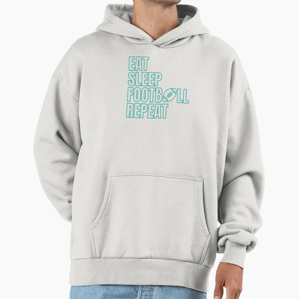 Eat Sleep Football Repeat Hoodie - Trendy Graphic for Adults - T-Shirt, Sweatshirt, Hoodie