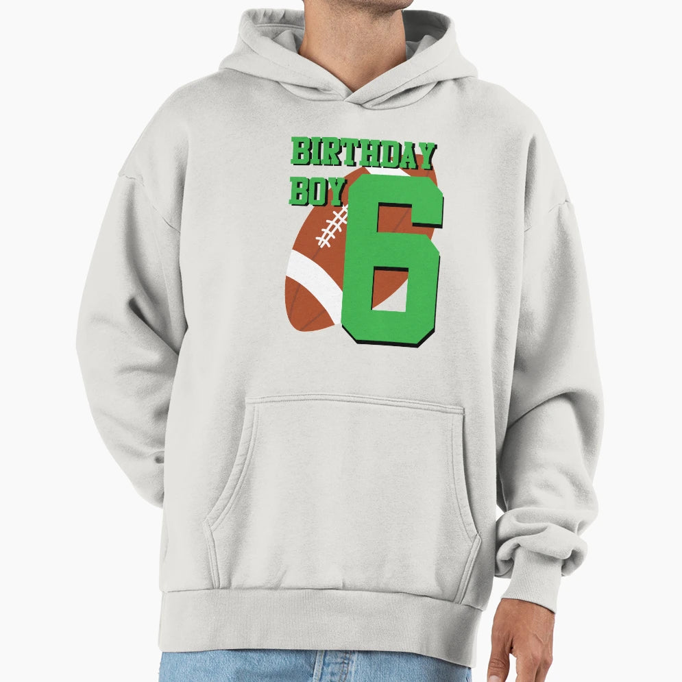 6Th Birthday Football Art 6 Year Old Hoodie - Novelty Apparel for Adults - T-Shirt, Sweatshirt, Hoodie