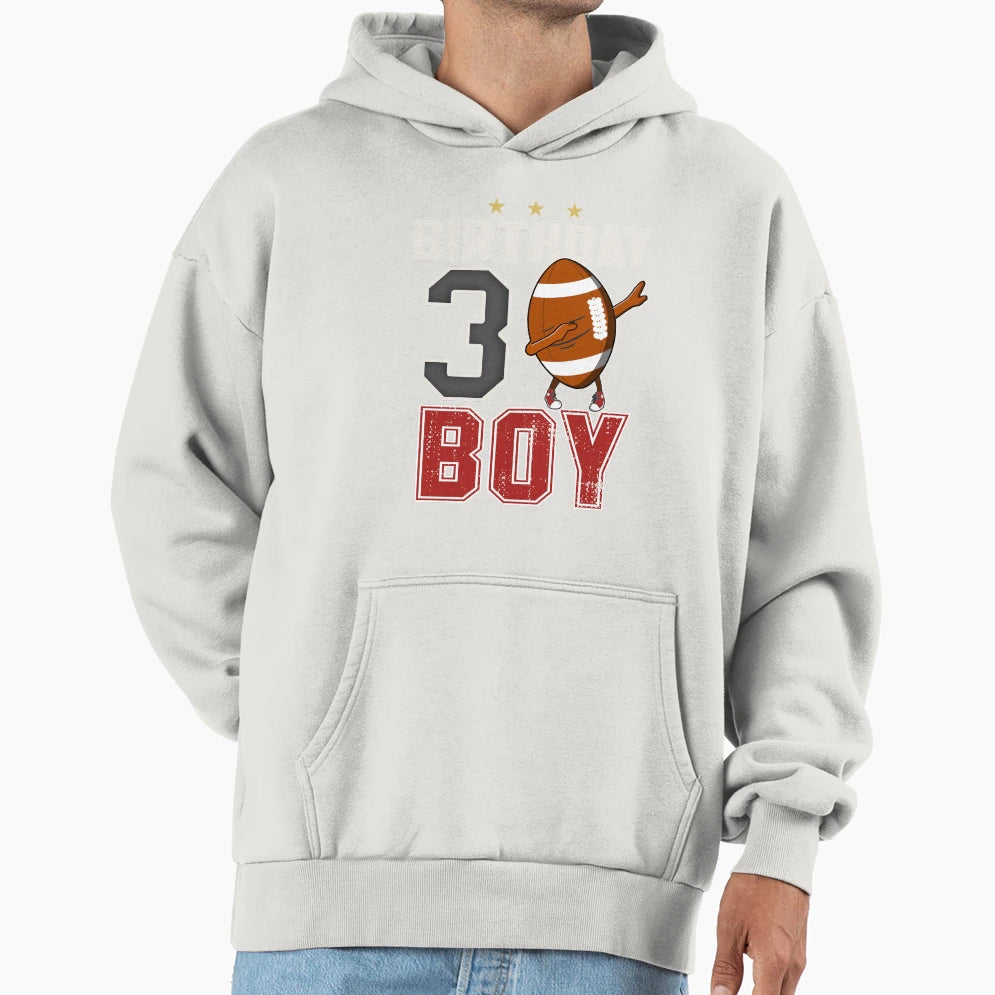 3 Three Year Birthday Football Player Hoodie - Graphic Print Unisex - T-Shirt, Sweatshirt, Hoodie