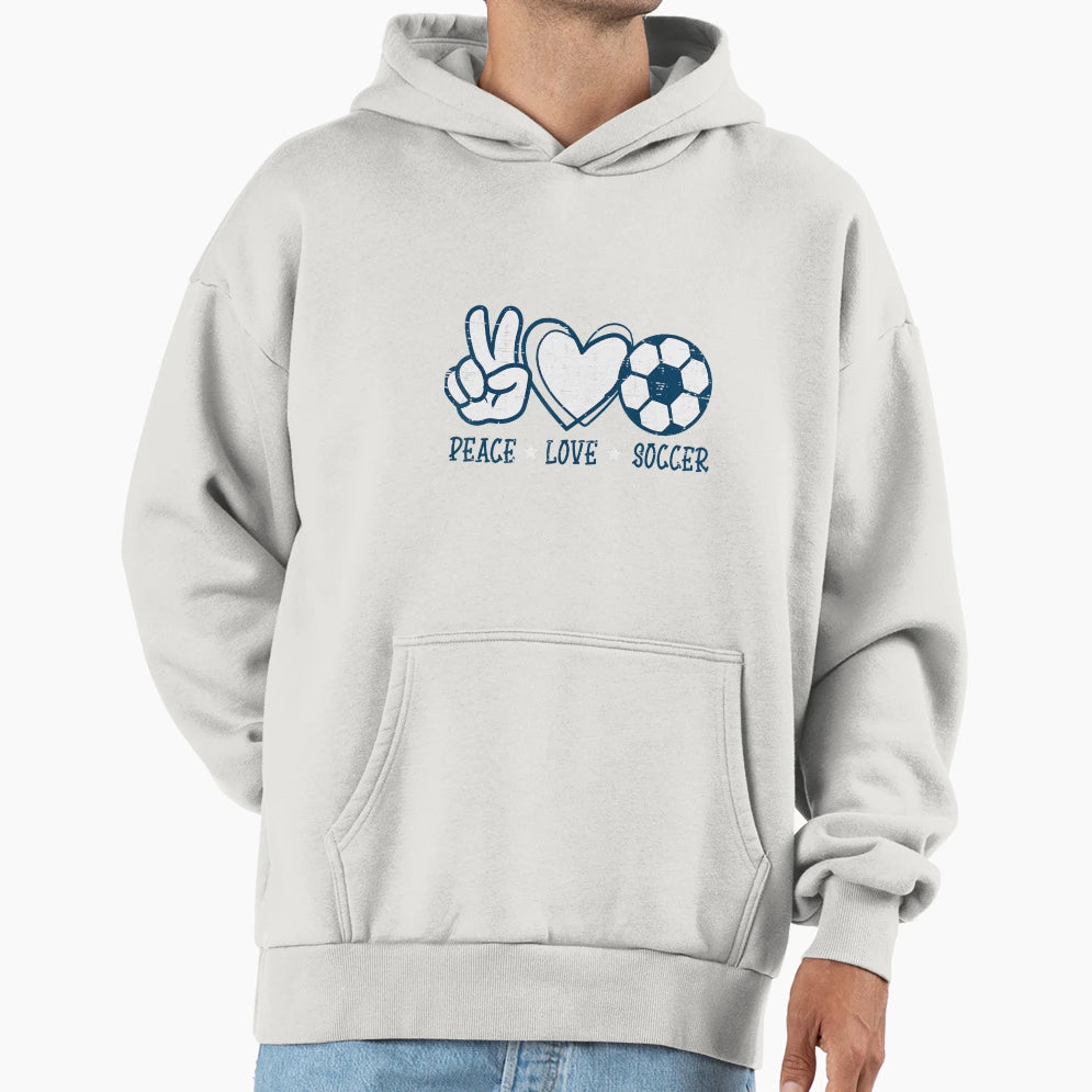 Peace Love Soccer Football Sports Hippie Hoodie - Trendy Graphic Men Women - T-Shirt, Sweatshirt, Hoodie