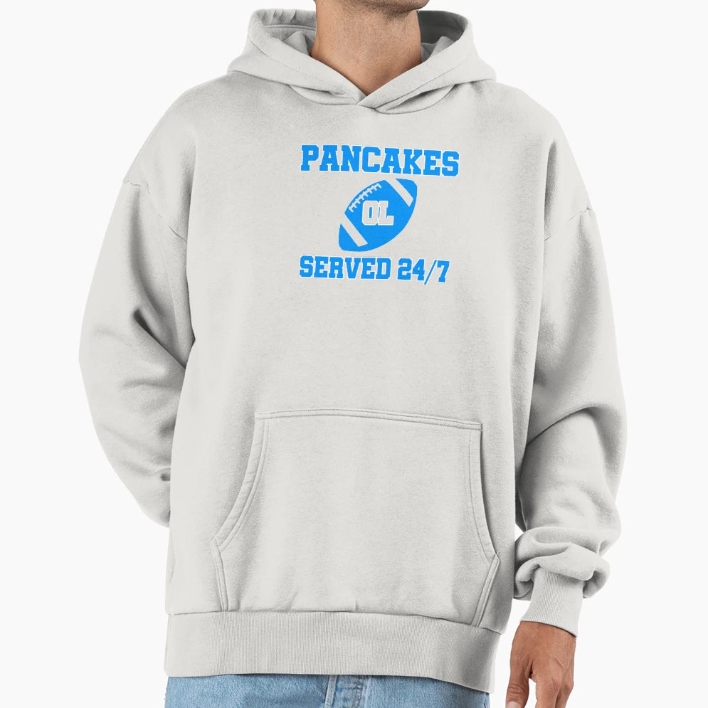 Pancakes Served 24 7 American Football Hoodie - Fun Novelty Design Unisex - T-Shirt, Sweatshirt, Hoodie